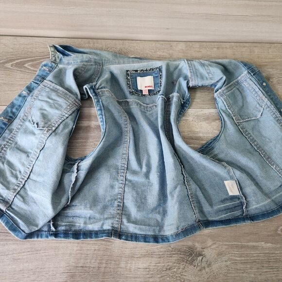 Bongo Rhinestone Pocket Vest Women XL Embellished Stretch Blue Denim Button Jean - Picture 7 of 11